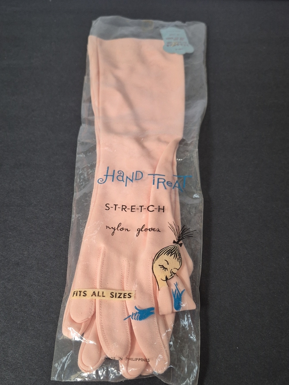 Vintage 1960's Hand Treat Pink Stretch Nylon Long Gloves OS New with Tags
